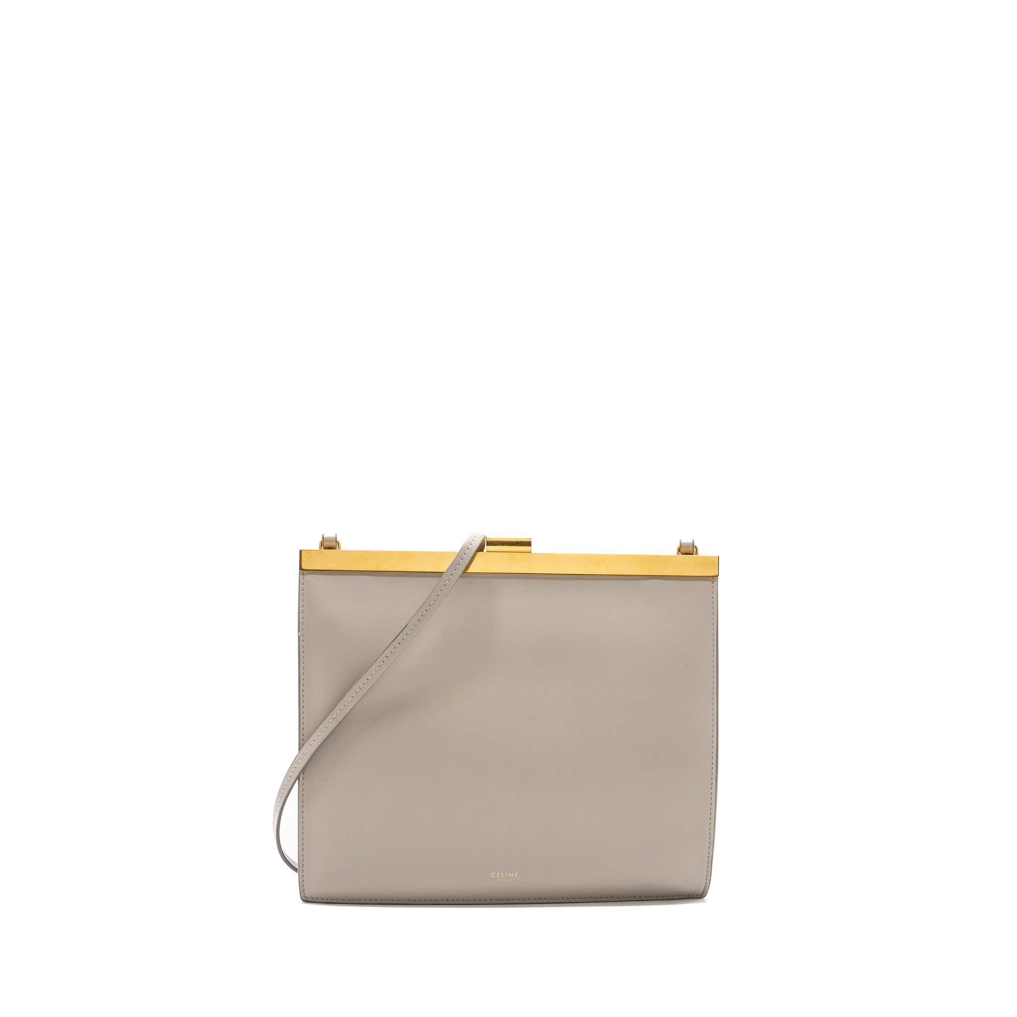 CELINE MINI CLASP SHOULDER BAG LIGHT GREY LEATHER GHW