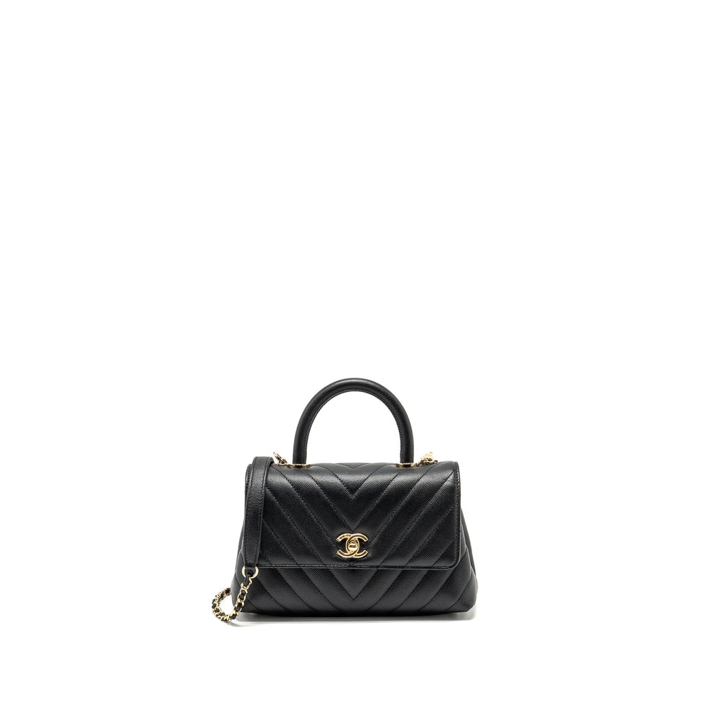 CHANEL SMALL COCO HANDLE CHEVRON CAVIAR BLACK LGHW