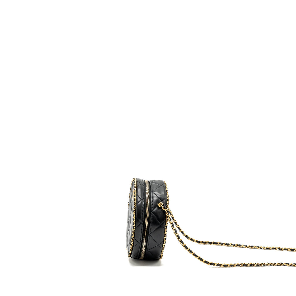 CHANEL ROUND VANITY WITH CHAIN LAMBSKIN BLACK GHW (MICROCHIP) NO
