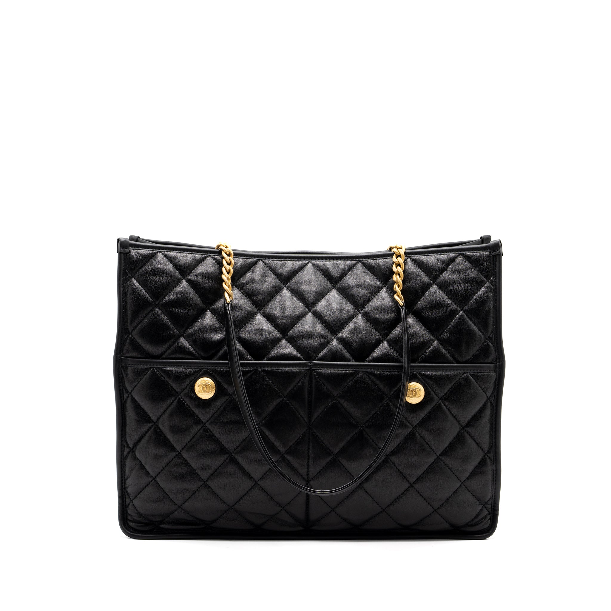 CHANEL LARGE TOTE BAG LAMBSKIN BLACK BRUSHED GHW