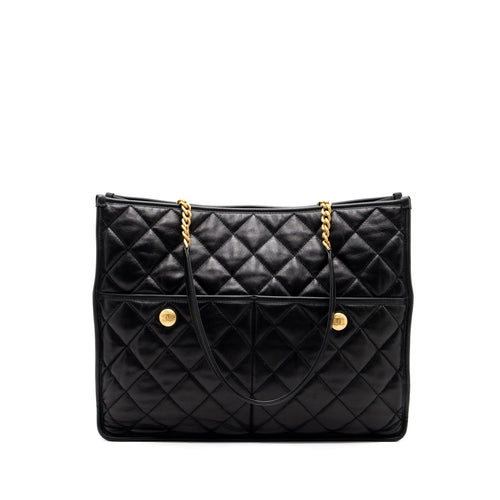 CHANEL LARGE TOTE BAG LAMBSKIN BLACK BRUSHED GHW