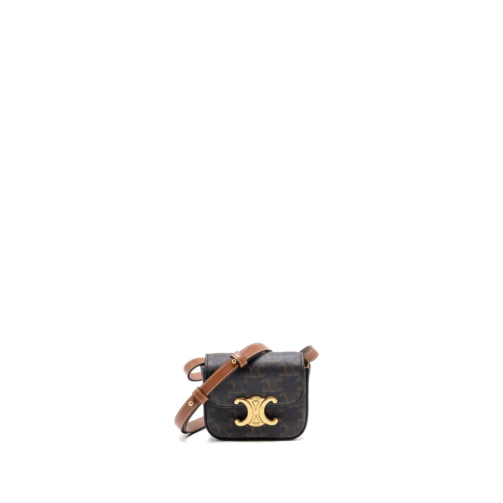 CELINE MINI CLAUDE TRIOMPHE CANVAS/ CALFSKIN TAN GHW