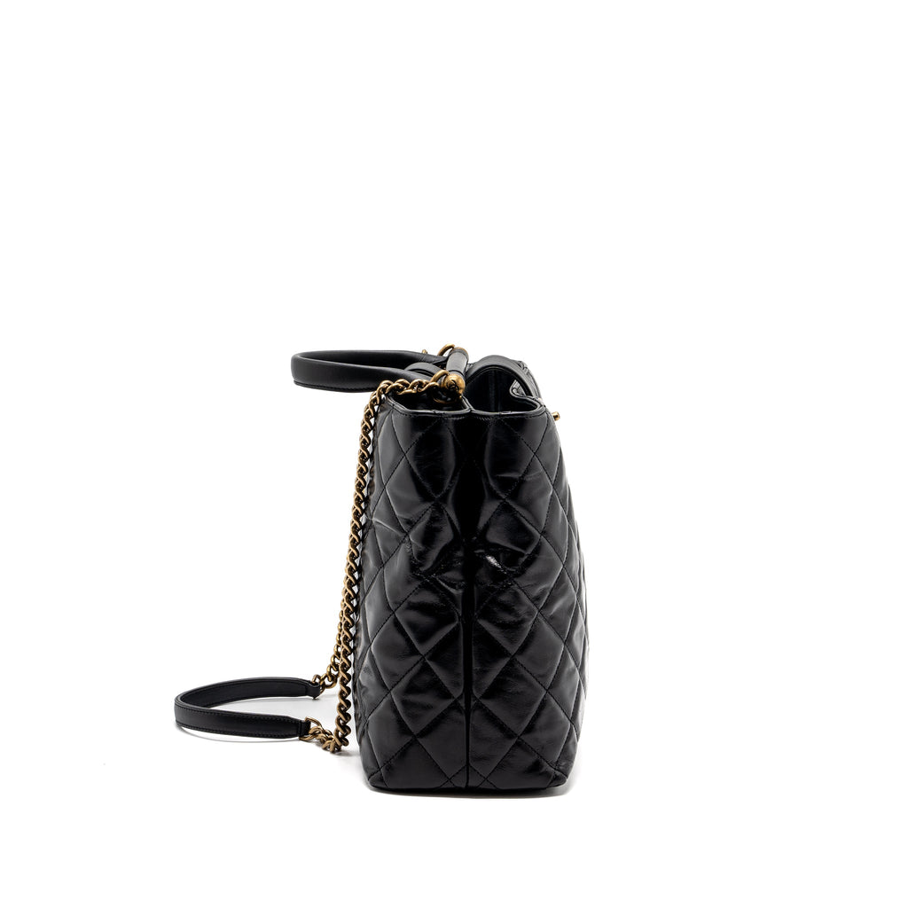 CHANEL LARGE TOTE BAG CALFSKIN BLACK BRUSHED GHW