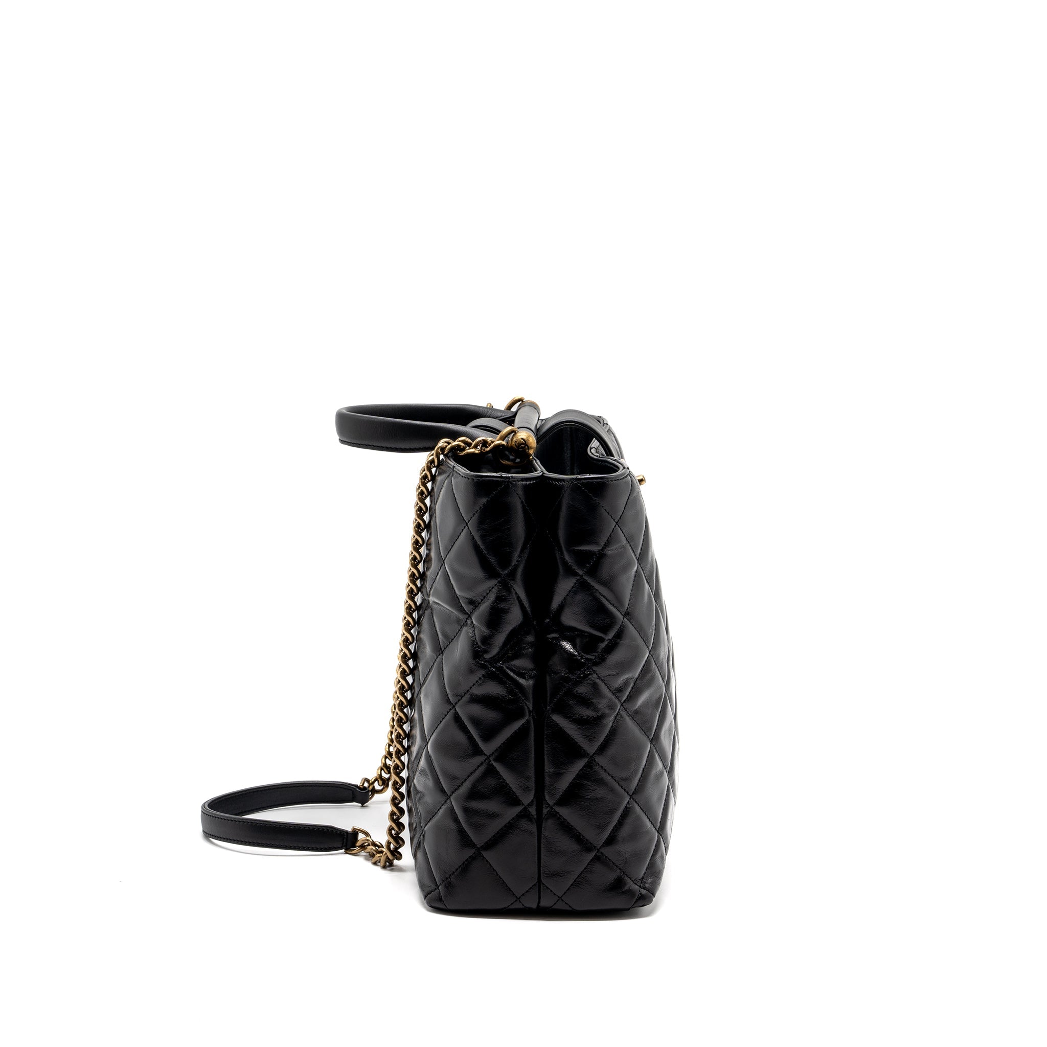 CHANEL LARGE TOTE BAG CALFSKIN BLACK BRUSHED GHW