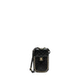 CHANEL PHONE HOLDER WITH CHAIN LAMBSKIN BLACK LGHW