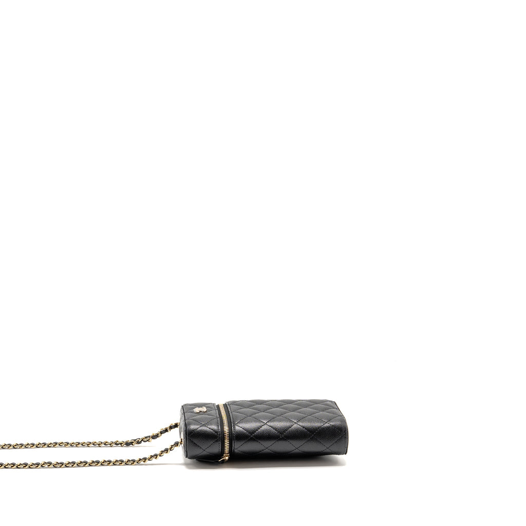 CHANEL CLASSIC VANITY PHONE HOLDER WITH CHAIN CAVIAR BLACK LGHW