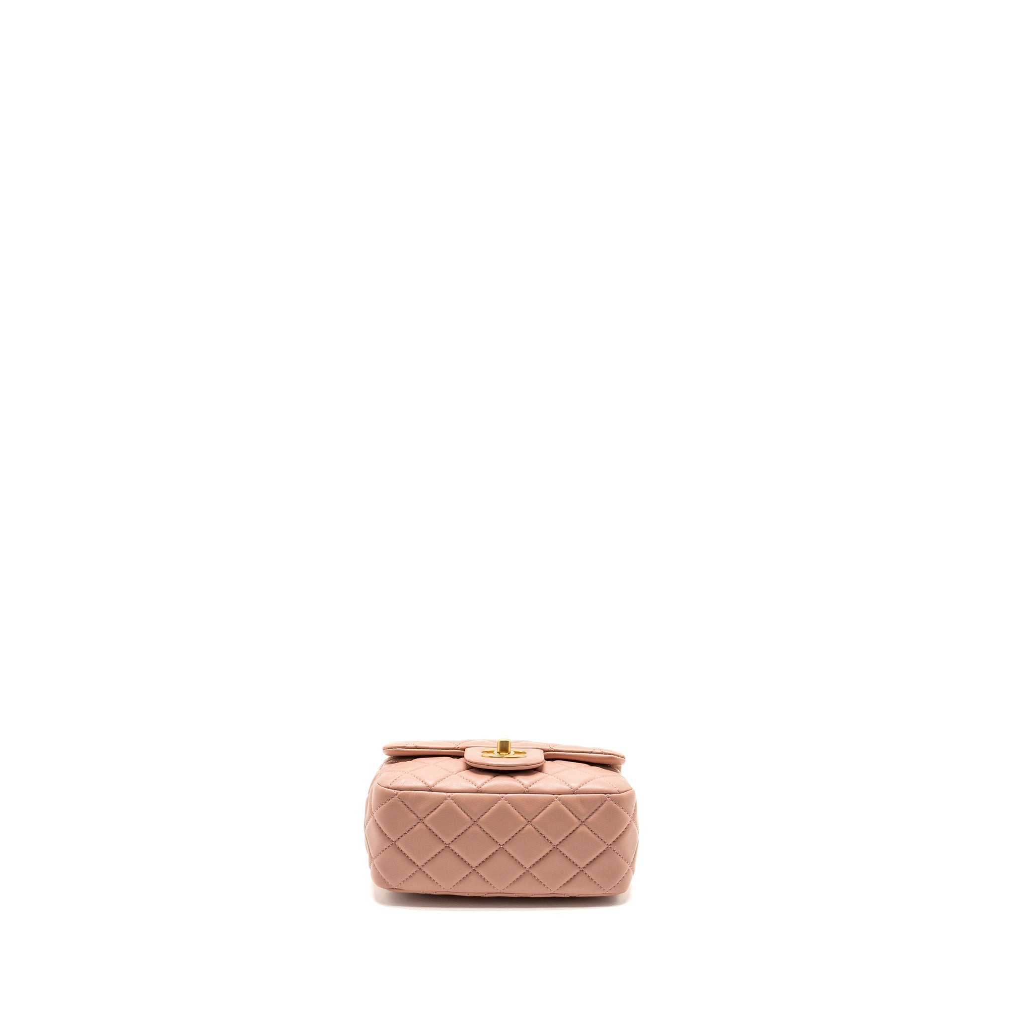 CHANEL PEARL CRUSH MINI SQUARE FLAP BAG LAMBSKIN PINK GHW(MICROCHIP)