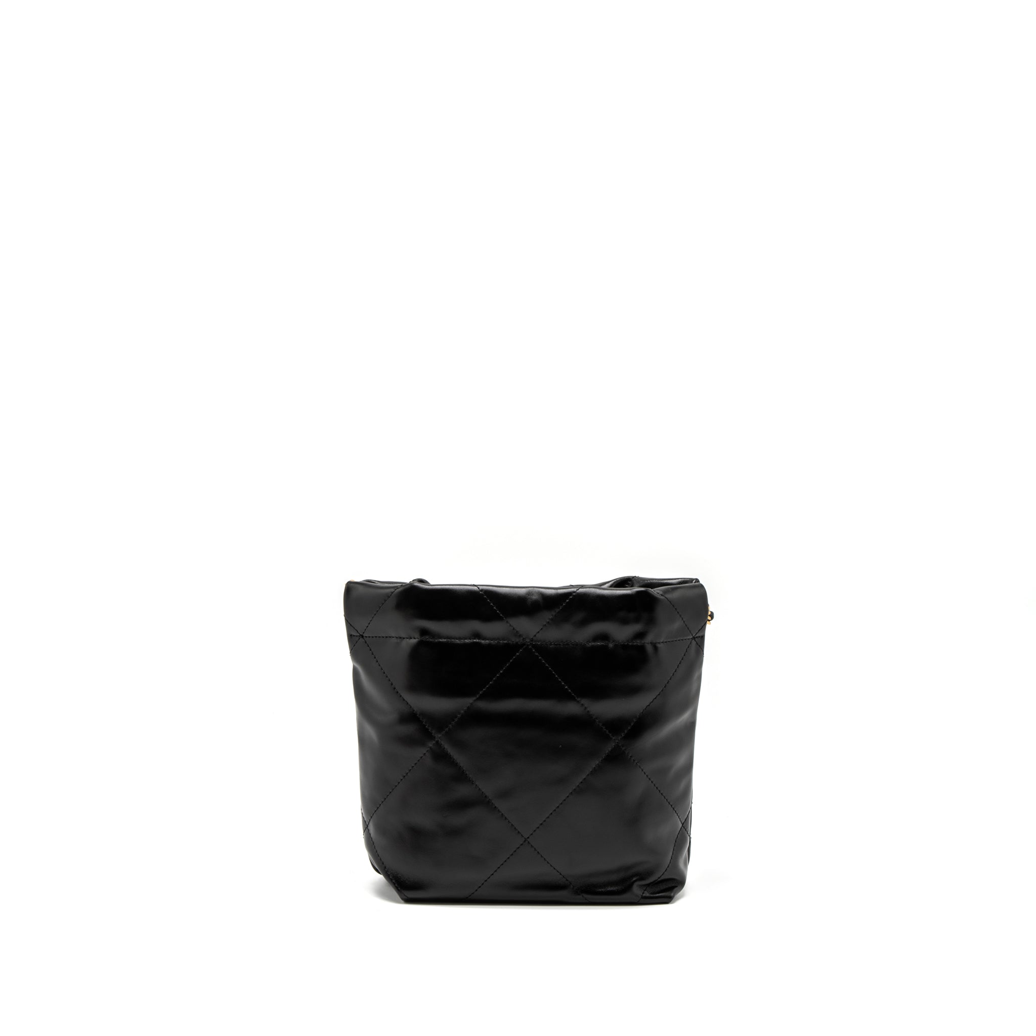 CHANEL MINI 22 BAG SHINY CALFSKIN BLACK BRUSHED GHW (MICROCHIP)