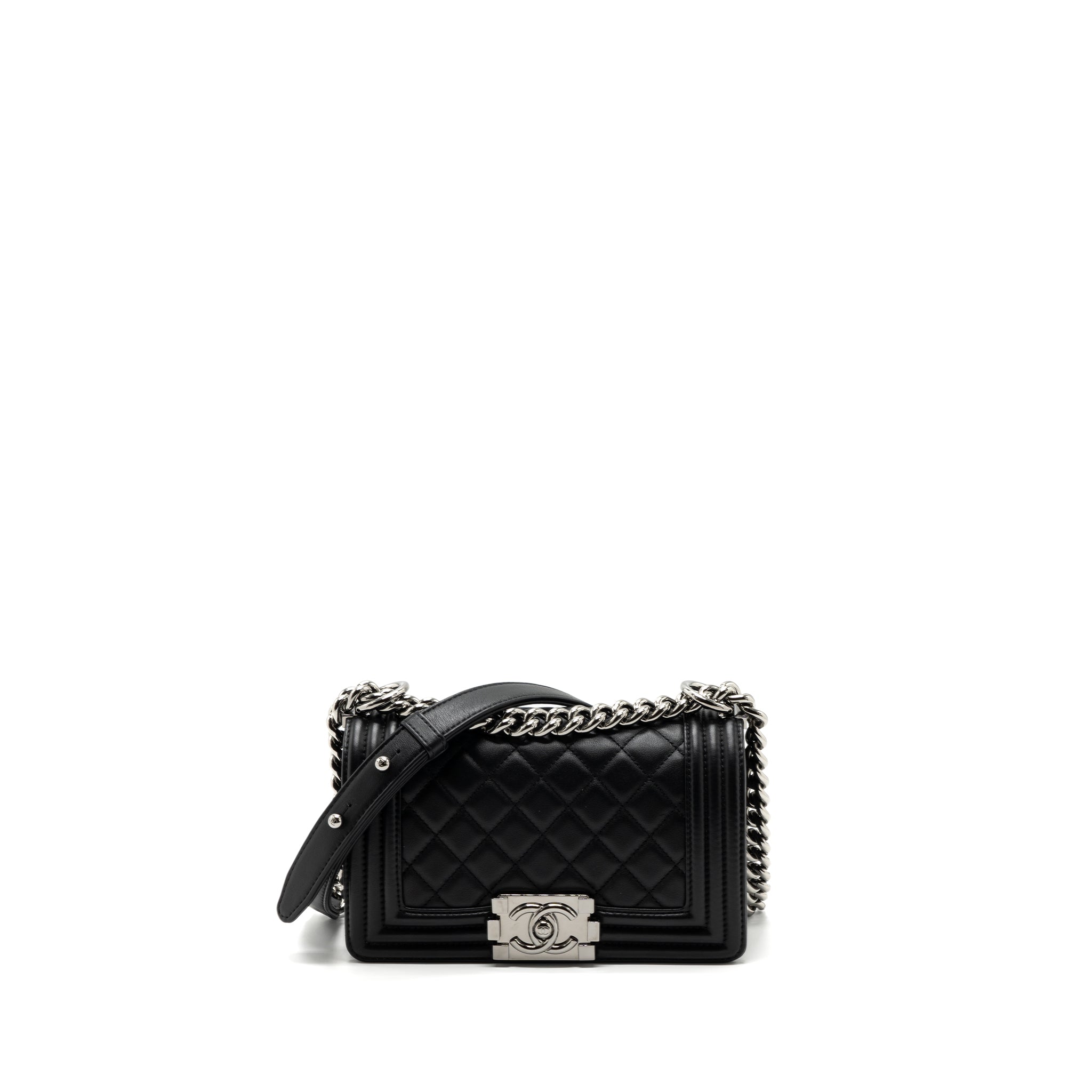 CHANEL SMALL BOY BAG CALFSKIN BLACK SHW (MICROCHIP)