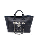 CHANEL DEAUVILLE TOTE BAG DENIM/CALFSKIN DARK BLUE SHW