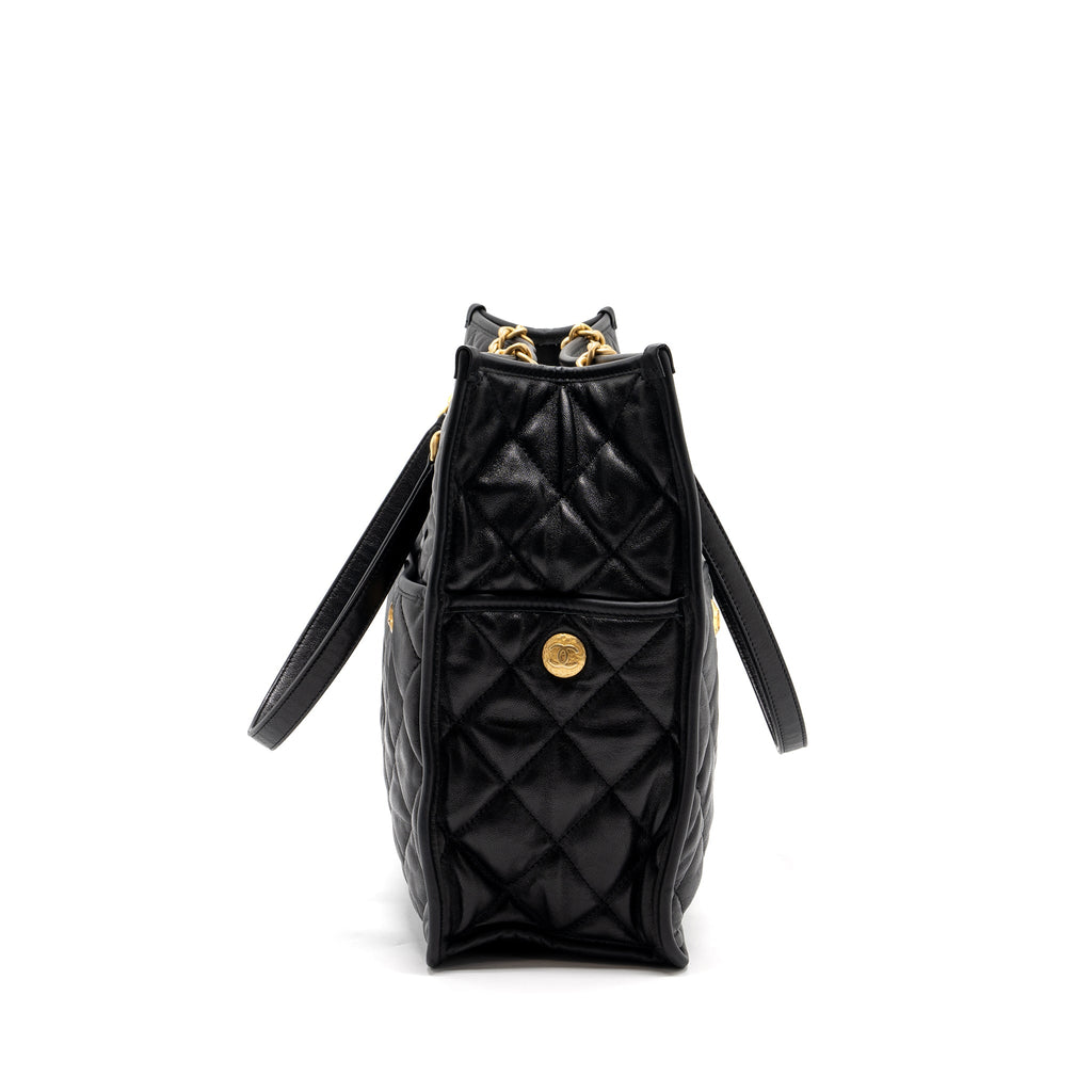 CHANEL LARGE TOTE BAG LAMBSKIN BLACK BRUSHED GHW