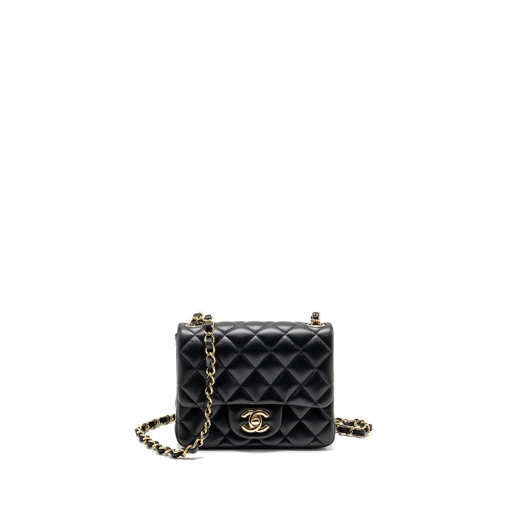 CHANEL MINI SQUARE FLAP BAG LAMBSKIN BLACK LGHW (MICROCHIP)