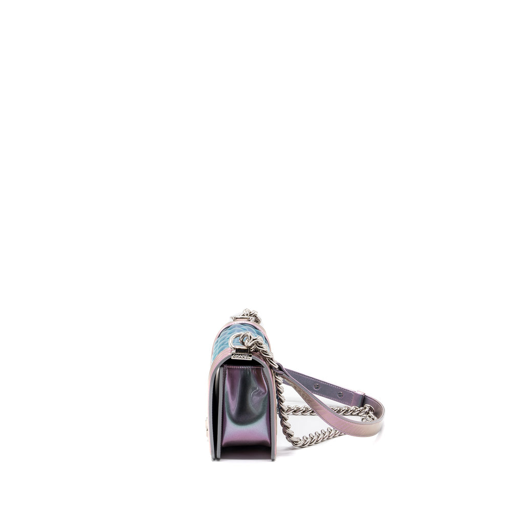 CHANEL 18S SMALL BOY BAG LIMITED PVC / PATENT CALFSKIN LEATHER IRIDESCENT LIGHT PURPLE SHW