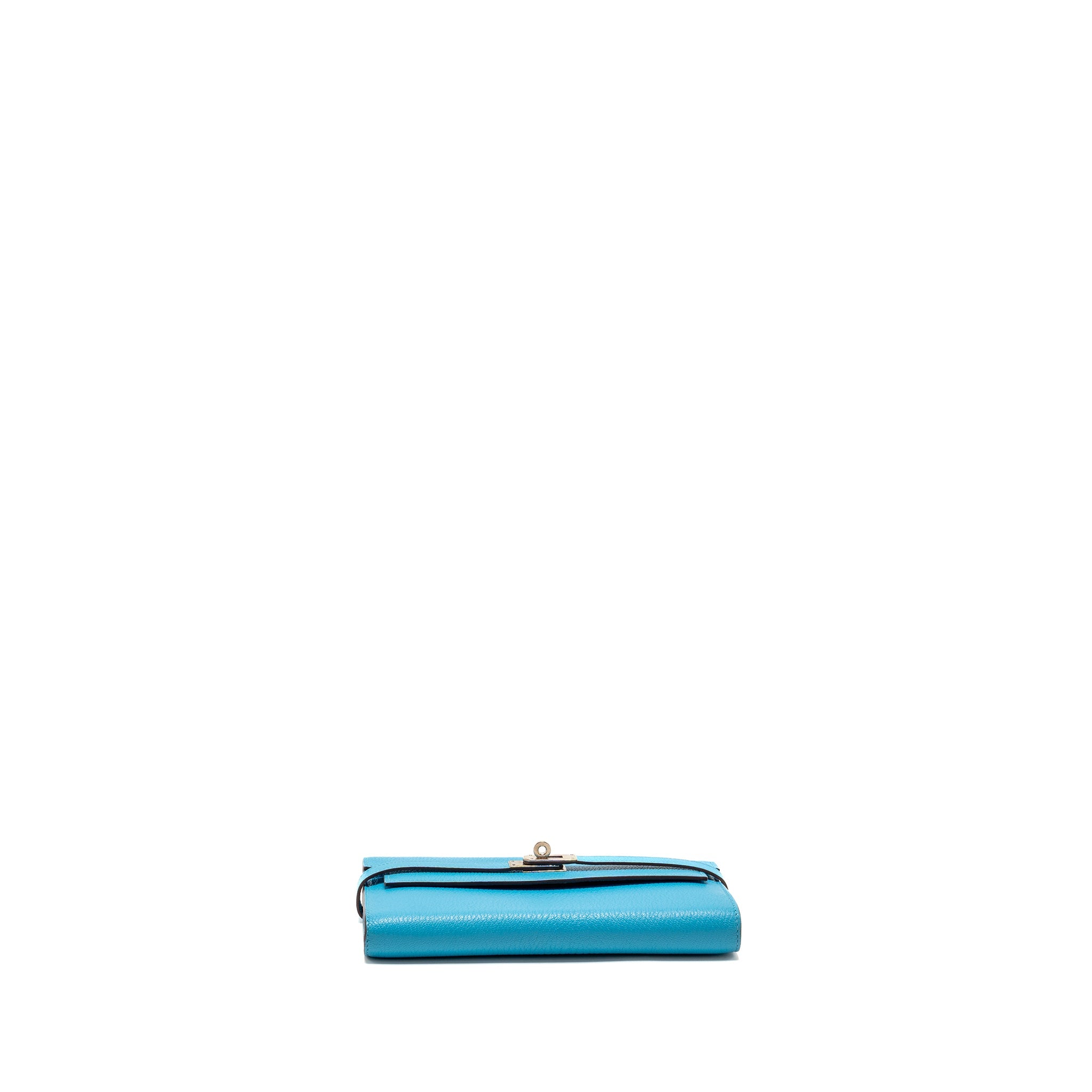 HERMES KELLY LONG WALLET CHEVRE MYSORE LEATHER BLUE AZTEQUE SHW