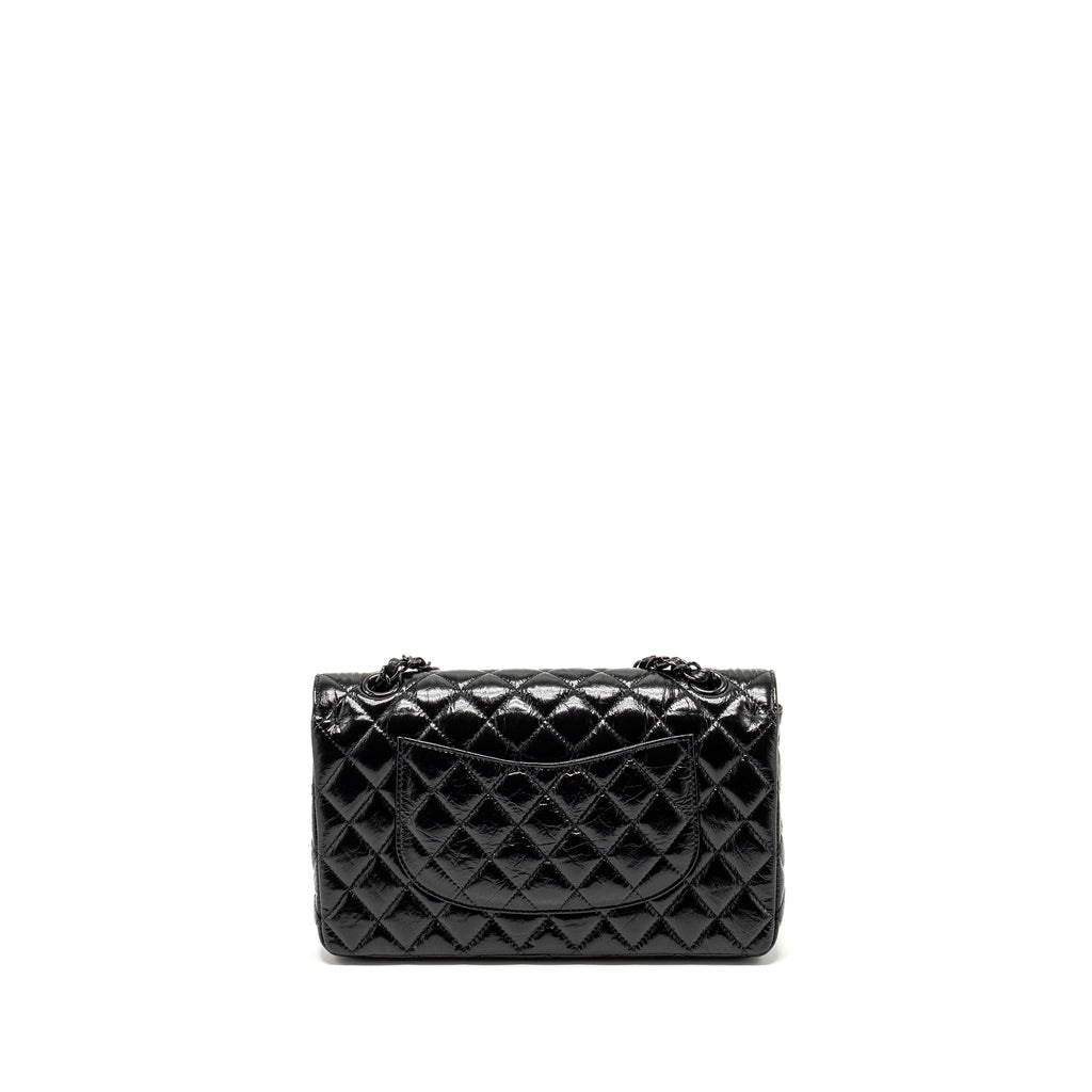 CHANEL MEDIUM CLASSIC DOUBLE FLAP BAG SHINY AGED CALFSKIN SO BLACK