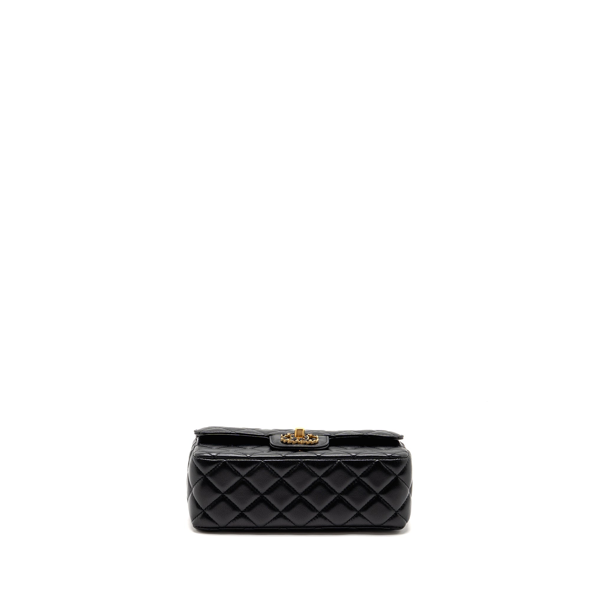 CHANEL 24C DETAIL TOP HANDLE FLAP BAG LAMBSKIN BLACK GHW (MICROCHIP)