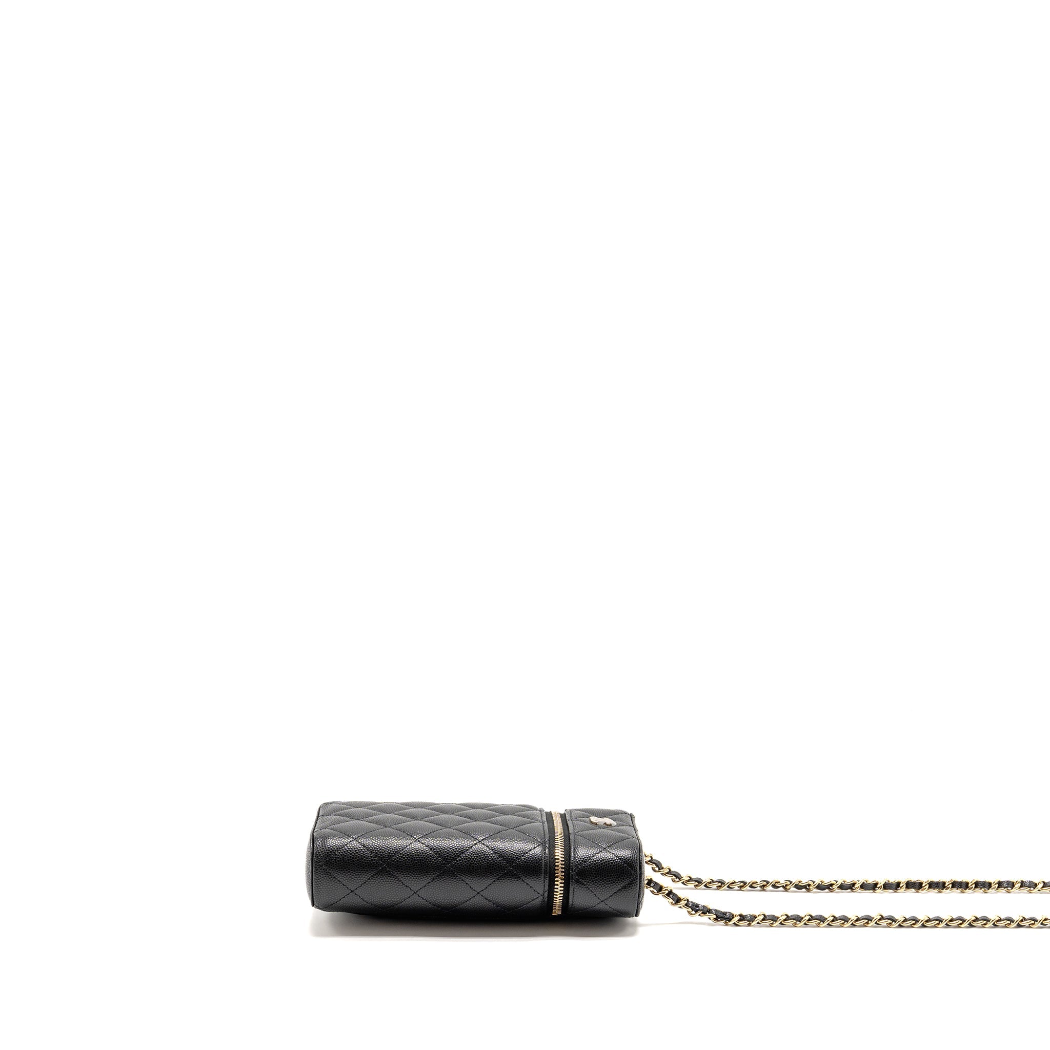 CHANEL CLASSIC VANITY PHONE HOLDER WITH CHAIN CAVIAR BLACK LGHW