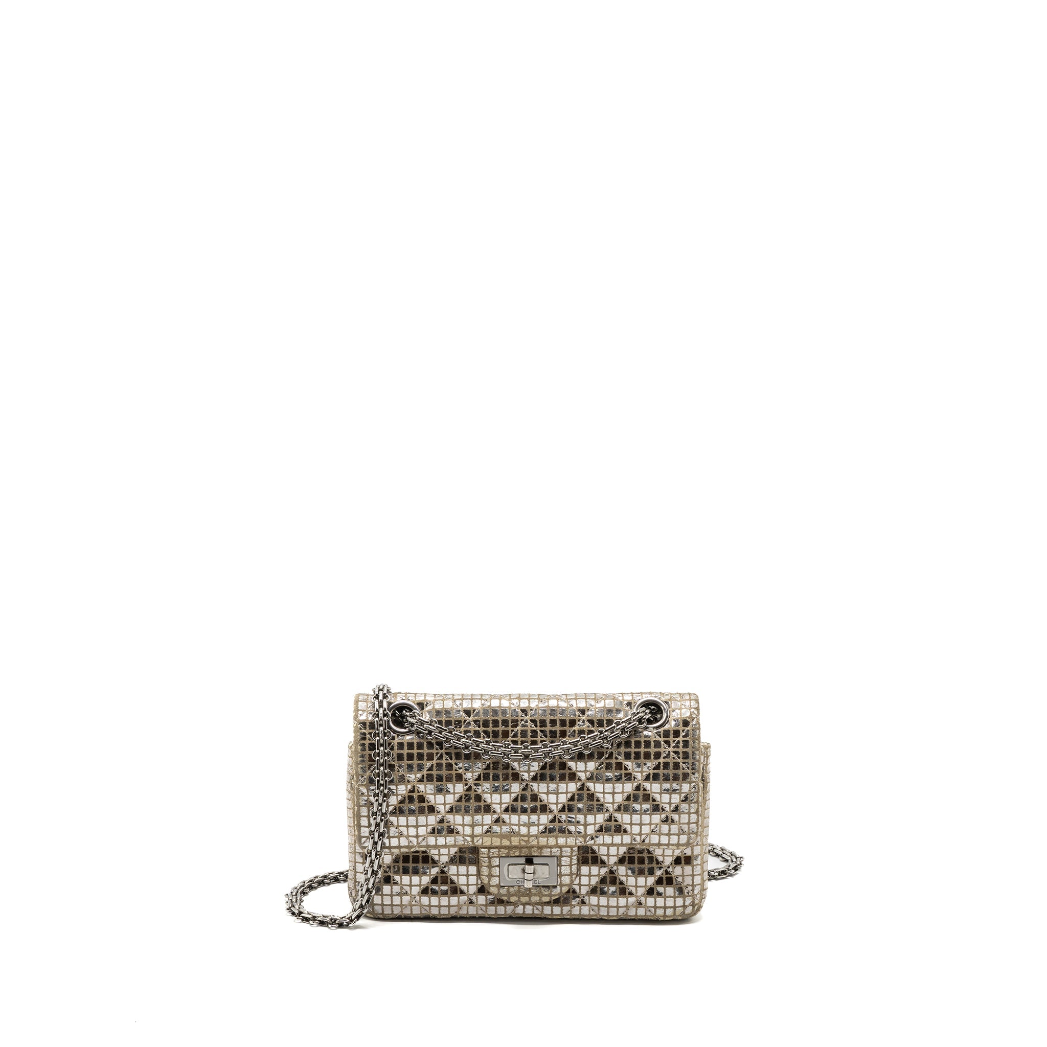 CHANEL MINI 2.55 REISSUE FLAP BAG CALFSKIN BEIGE / SILVER SHW
