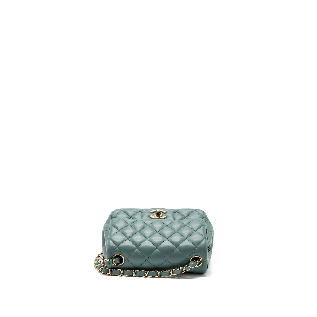 CHANEL CLASSIC MINI SQUARE FLAP BAG LAMBSKIN GREEN LGHW (MICROCHIP)