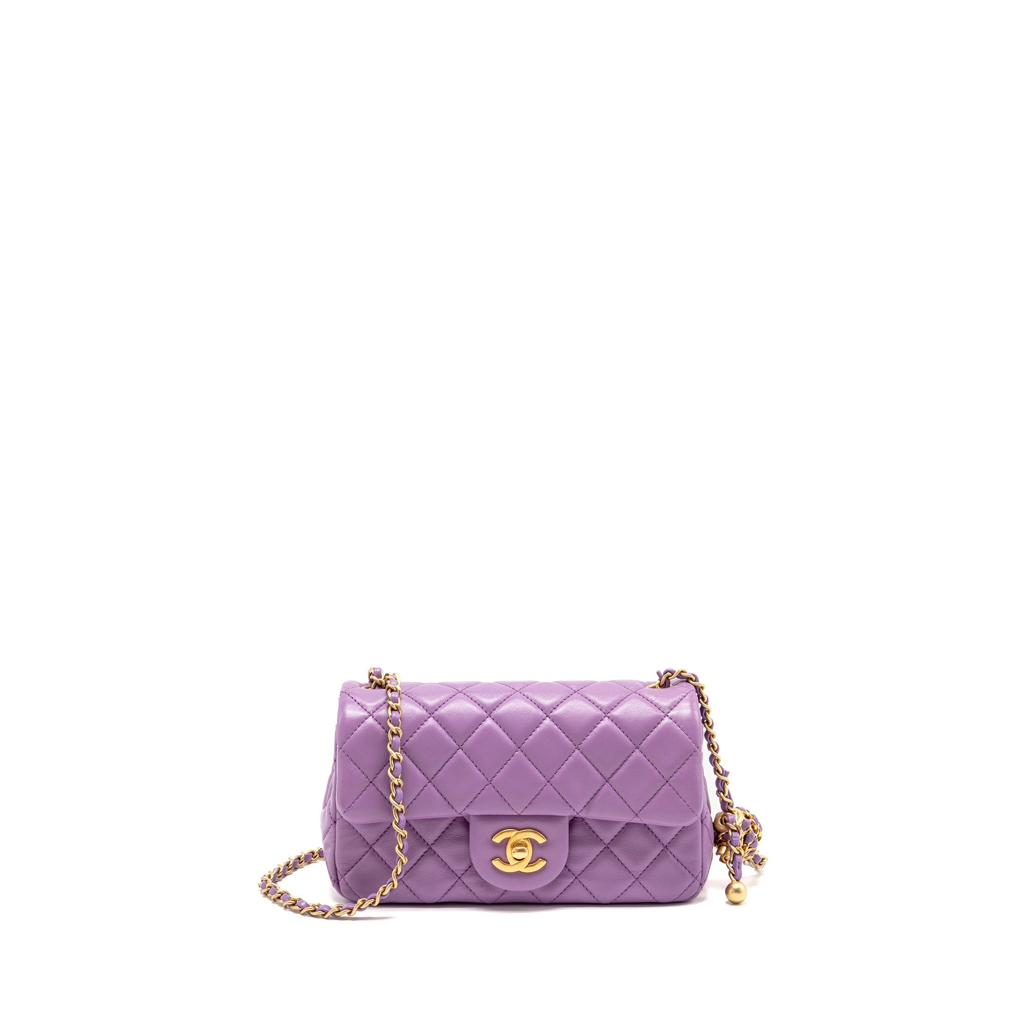 CHANEL PEARL CRUSH MINI RECTANGULAR FLAP BAG LAMBSKIN PURPLE GHW (MICROCHIP)