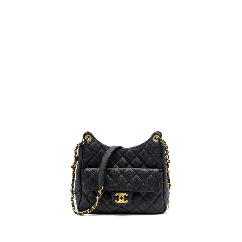 CHANEL 23C HOBO BAG GRAINED CALFSKIN BLACK GHW (MICROCHIP)