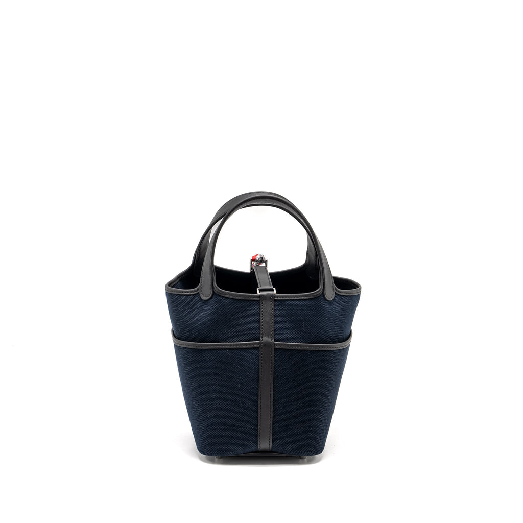HERMES CARGO PICOTIN 18 LOCK BAG CANVAS/SWIFT BLEU MARINE/BLACK SHW