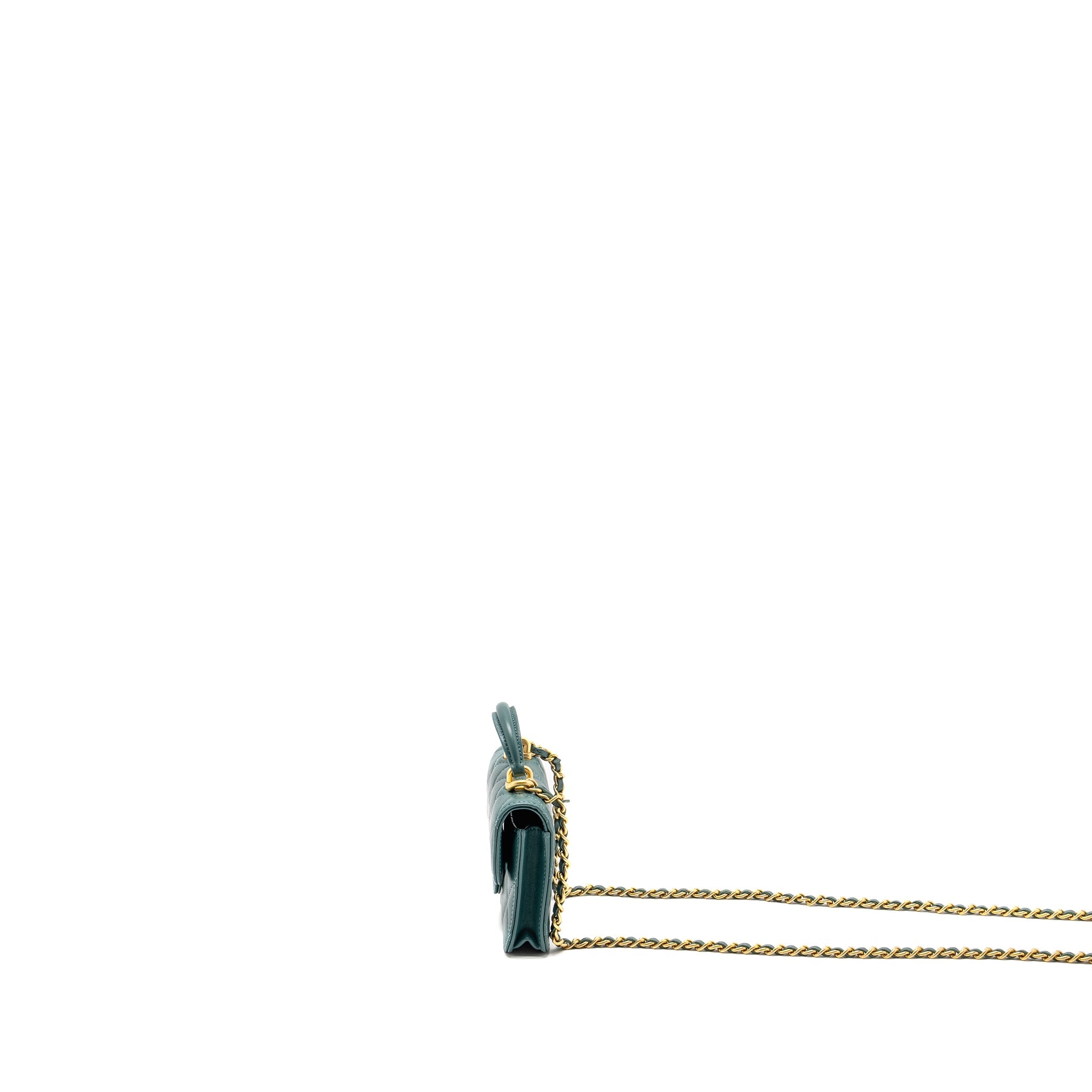 CHANEL TOP HANDLE MINI FLAP BAG LAMBSKIN GREEN GHW