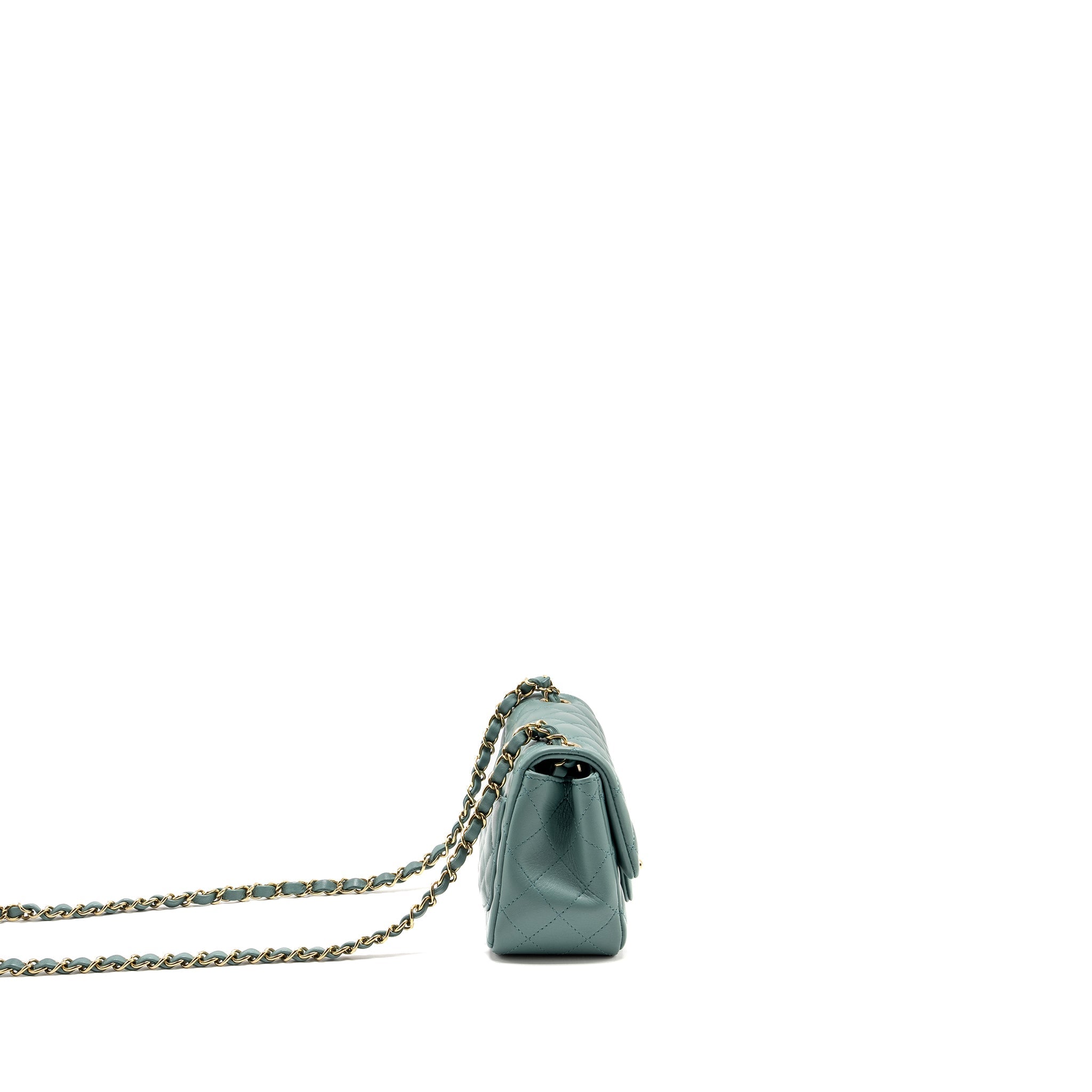 CHANEL MINI SQUARE FLAP BAG LAMBSKIN GREEN LGHW (MICROCHIP)