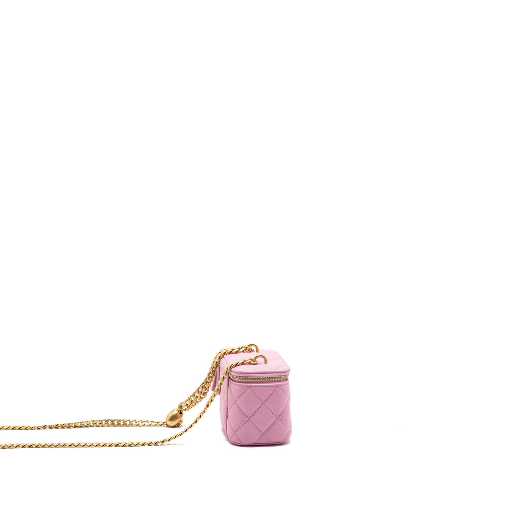 CHANEL MINI VANITY WITH CHAIN CAVIAR LIGHT PINK GHW (MICROCHIP)