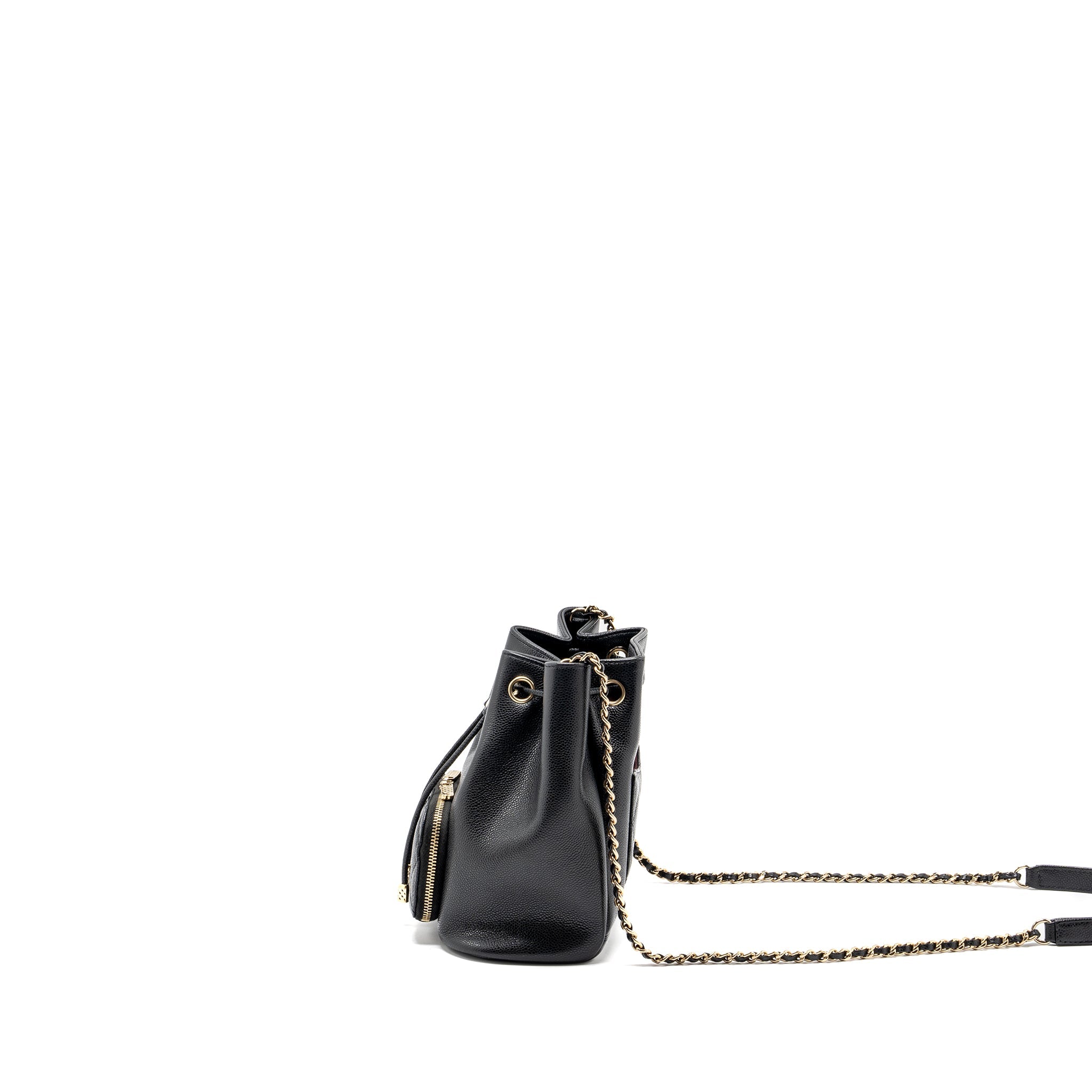 CHANEL BUSINESS AFFINITY DRAWSTRING BUCKET BAG CAVIAR BLACK GHW