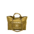 CHANEL DEAUVILLE TOTE BAG CANVAS OLIVE GREEN LGHW (MICROCHIP)