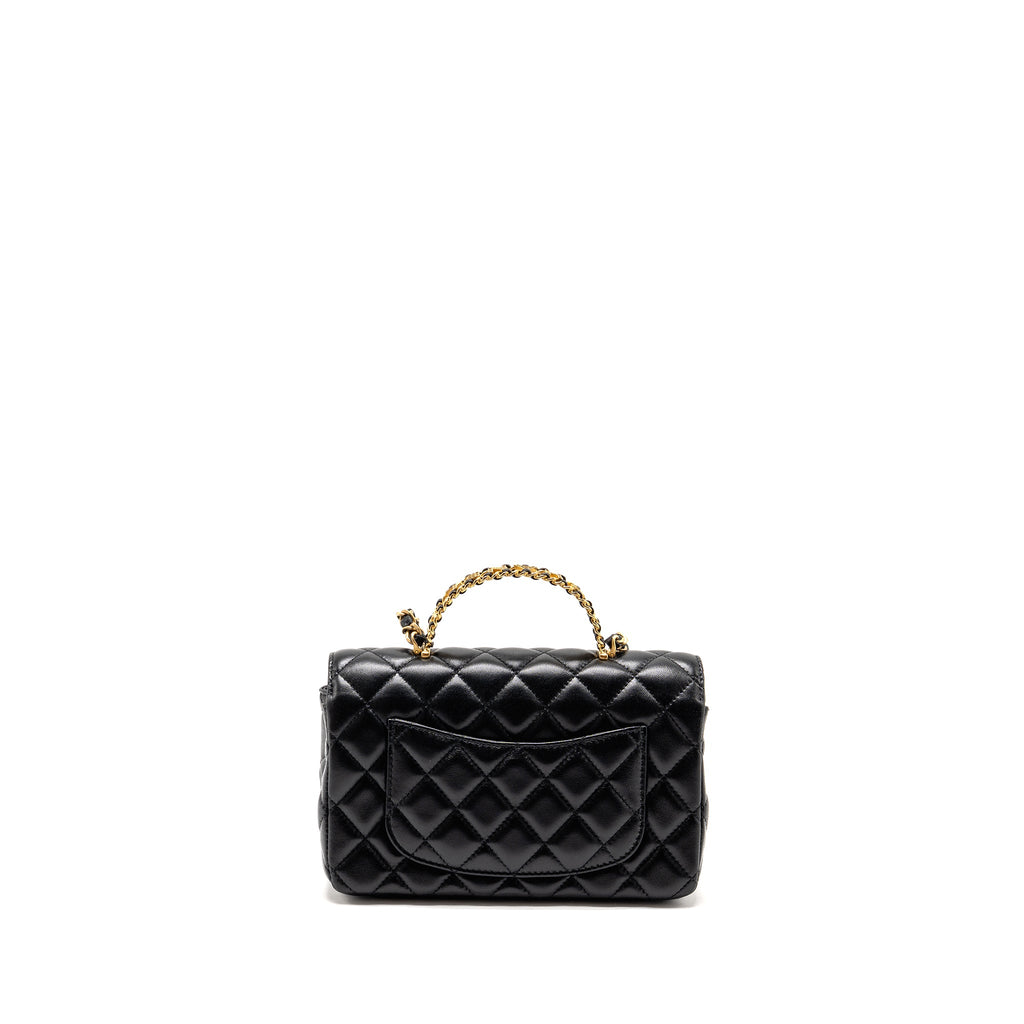 CHANEL 24C DETAIL TOP HANDLE FLAP BAG LAMBSKIN BLACK GHW (MICROCHIP)
