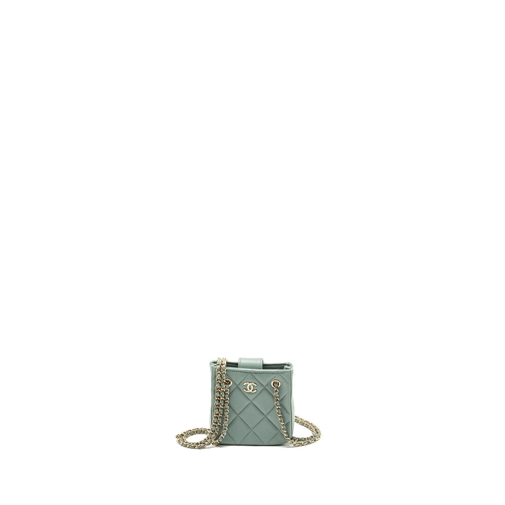 CHANEL MINI QUILTED CHAIN BAG LAMBSKIN LIGHT BLUE LGHW