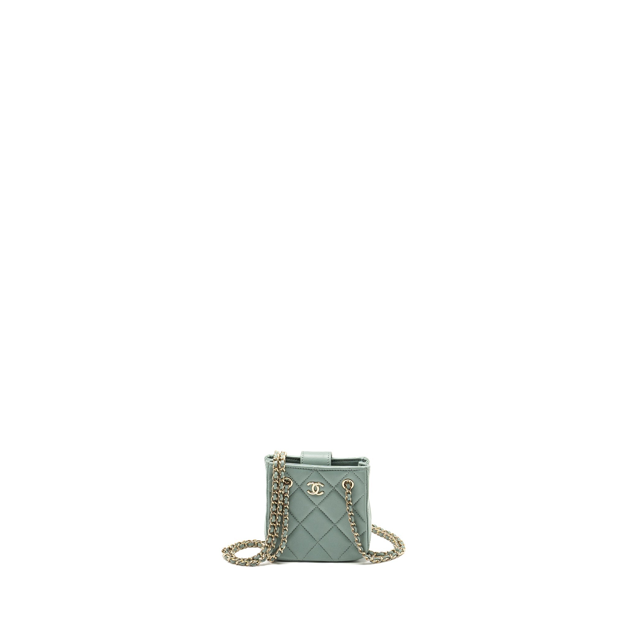 CHANEL MINI QUILTED CHAIN BAG LAMBSKIN LIGHT BLUE LGHW