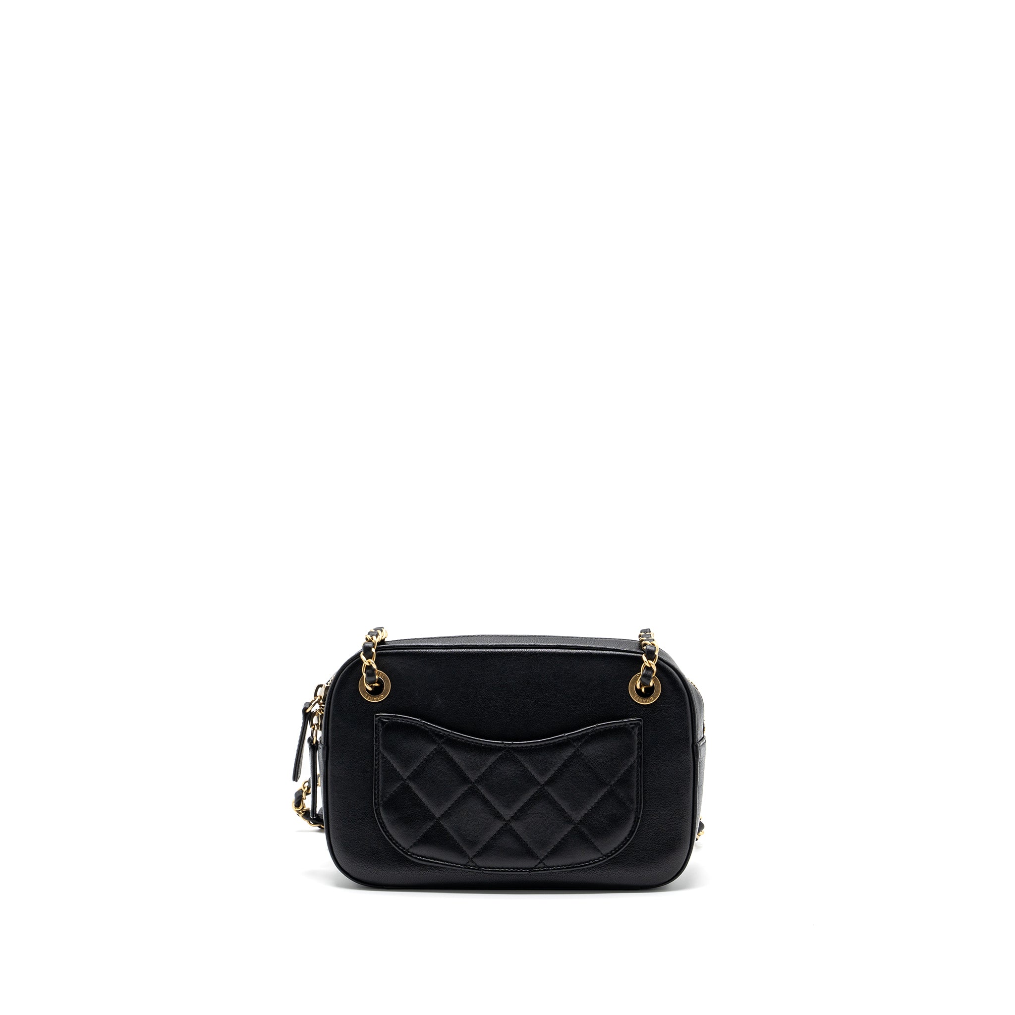 CHANEL CC CHAIN LOGO CAMERA BAG LAMBSKIN BLACK GHW