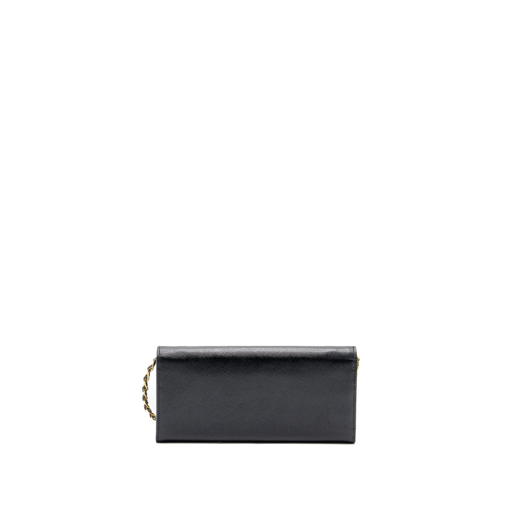 PRADA LONG WALLET WITH CHAIN SAFFIANO BLACK GHW