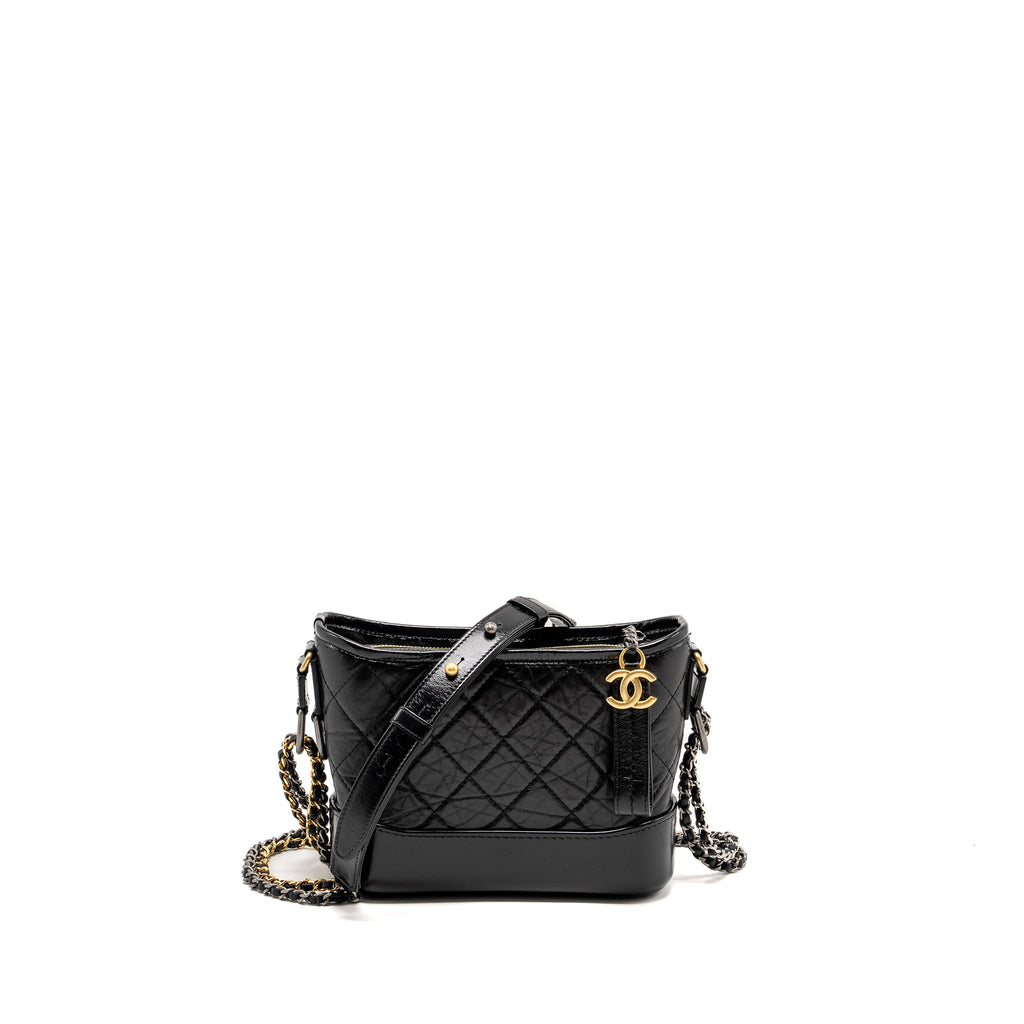 CHANEL SMALL GABRIELLE HOBO BAG AGED CALFSKIN BLACK MULTICOLOUR HARDWARE