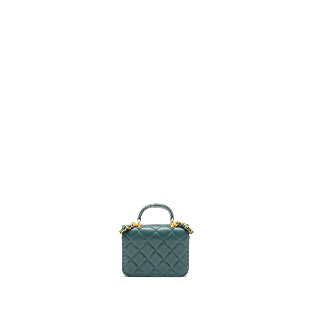 CHANEL TOP HANDLE MINI FLAP BAG LAMBSKIN GREEN GHW