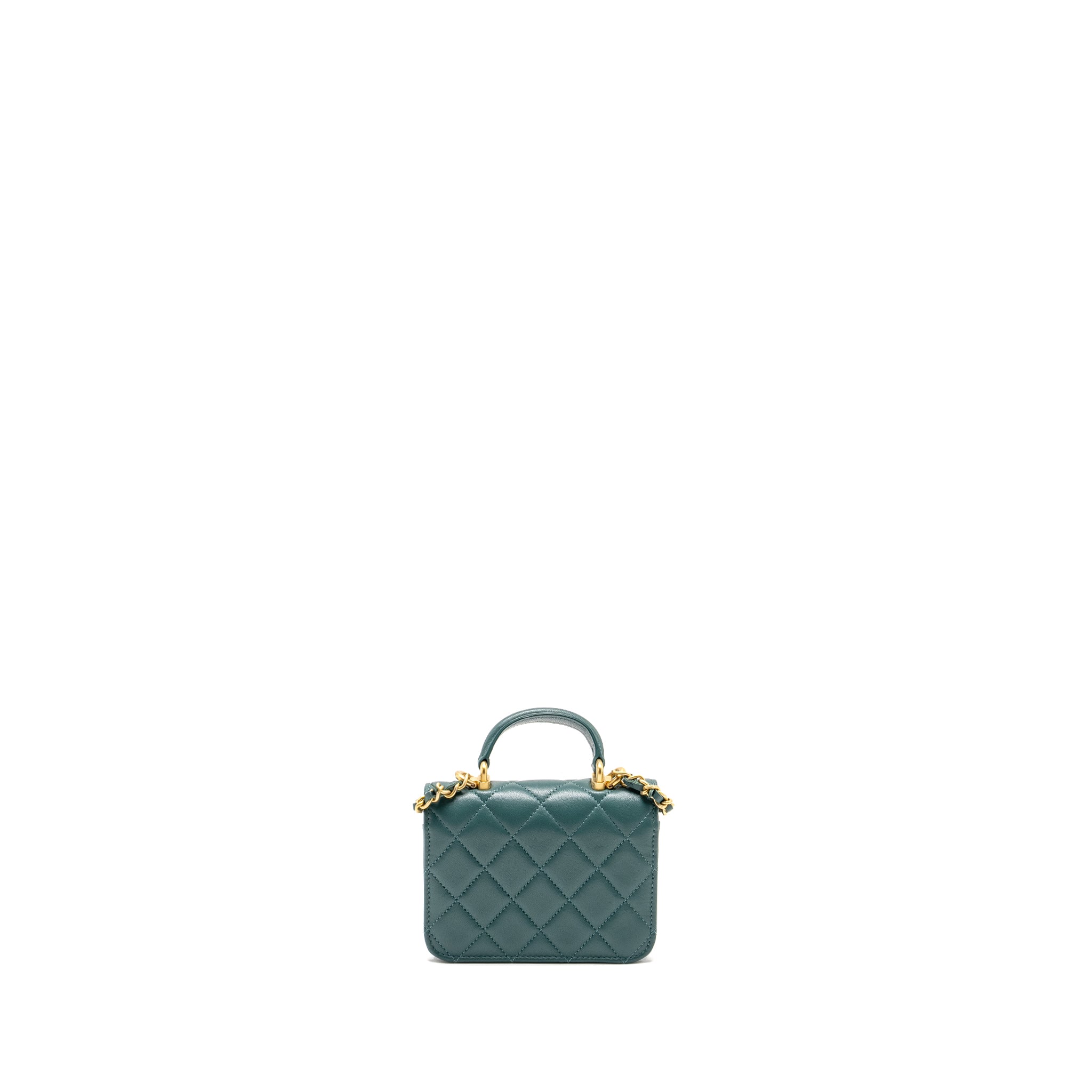 CHANEL TOP HANDLE MINI FLAP BAG LAMBSKIN GREEN GHW