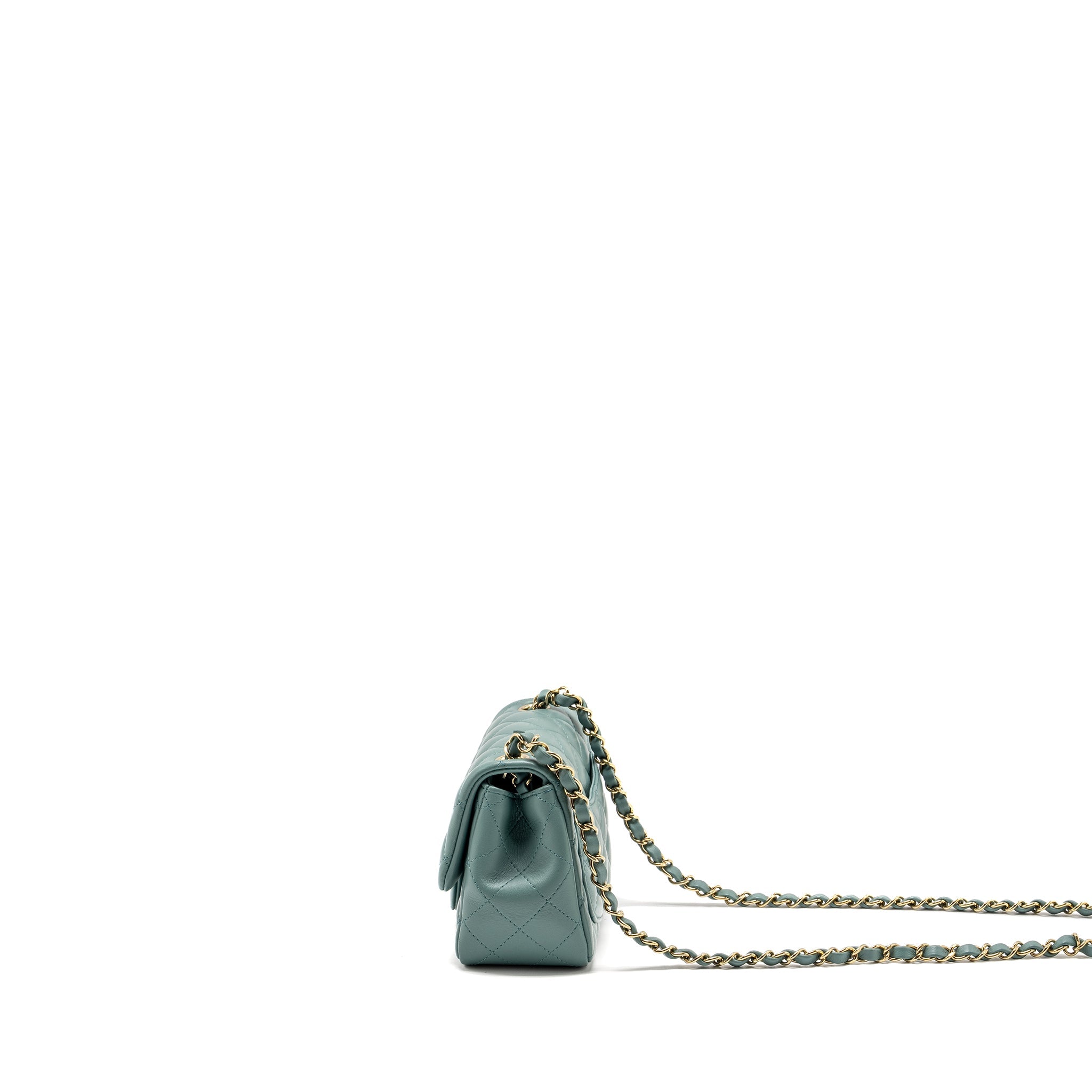 CHANEL MINI SQUARE FLAP BAG LAMBSKIN GREEN LGHW (MICROCHIP)