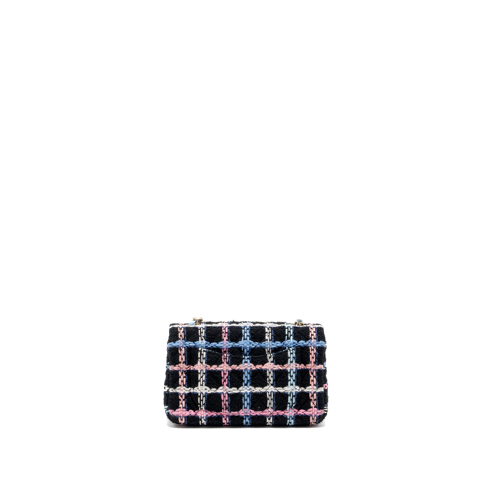 CHANEL MINI RECTANGULAR FLAP BAG TWEED BLACK MULTICOLOUR LGHW (MICROCHIP)