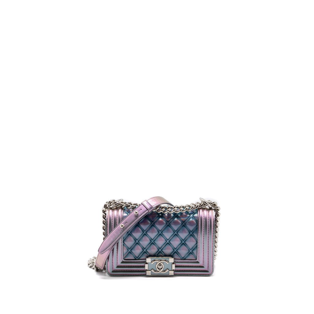 CHANEL 18S SMALL BOY BAG LIMITED PVC / PATENT CALFSKIN LEATHER IRIDESCENT LIGHT PURPLE SHW