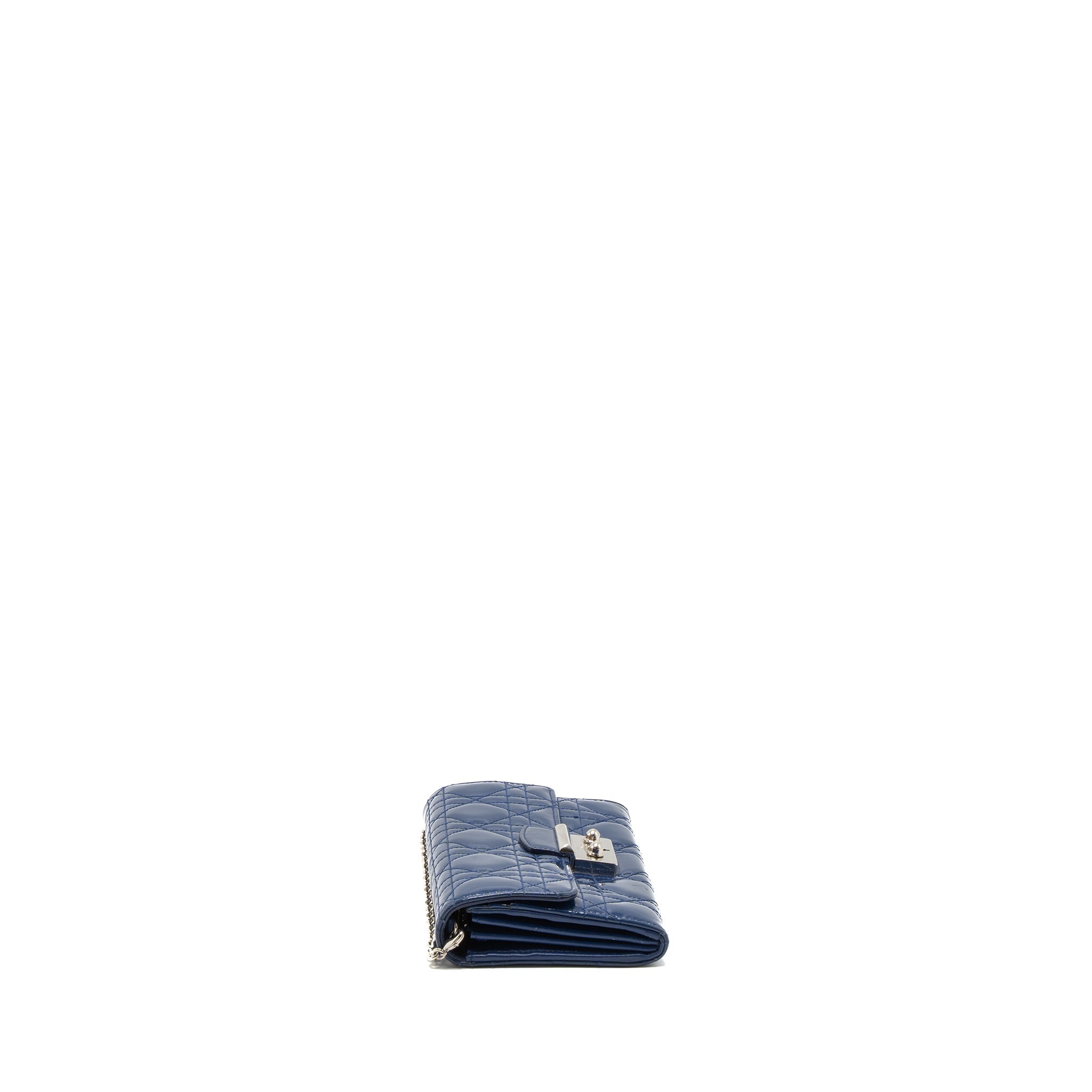 DIOR FLAP WALLET WITH CHAIN PATENT BLUE SHW