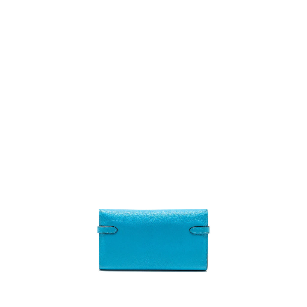 HERMES KELLY LONG WALLET CHEVRE MYSORE LEATHER BLUE AZTEQUE SHW
