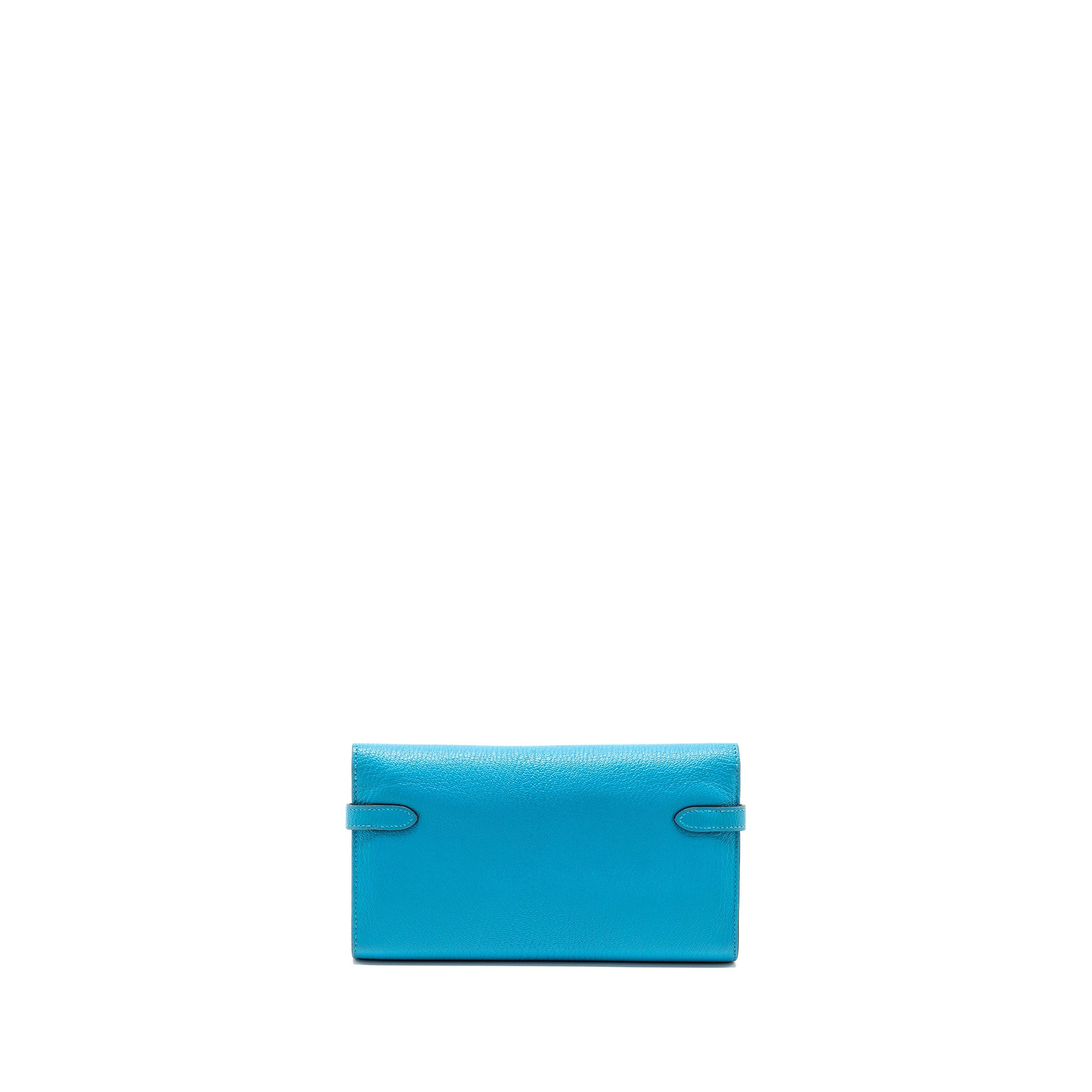 HERMES KELLY LONG WALLET CHEVRE MYSORE LEATHER BLUE AZTEQUE SHW