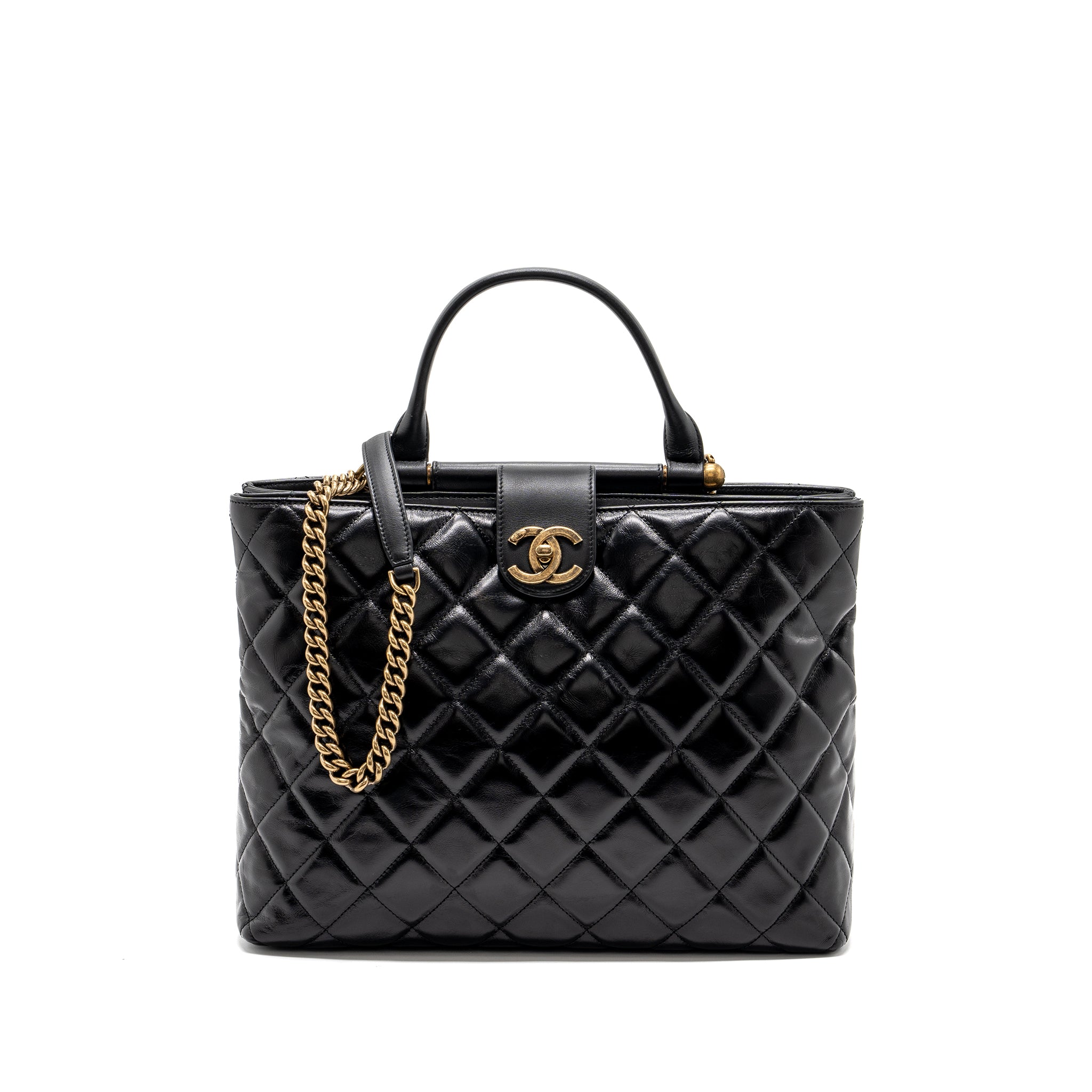 CHANEL LARGE TOTE BAG CALFSKIN BLACK BRUSHED GHW