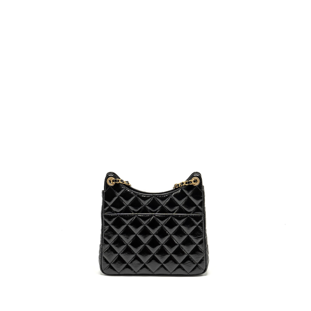CHANEL 23C HOBO BAG SHINY CALFSKIN BLACK BRUSHED GHW (MICROCHIP)