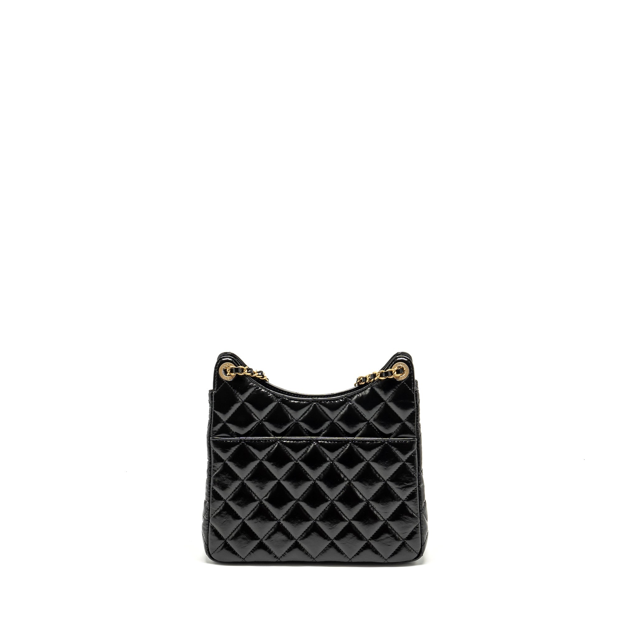 CHANEL 23C HOBO BAG SHINY CALFSKIN BLACK BRUSHED GHW (MICROCHIP)