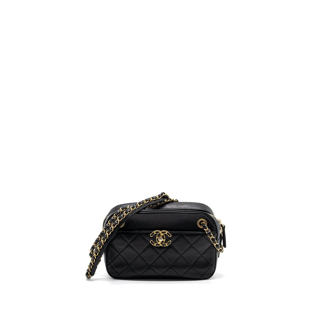 CHANEL CC CHAIN LOGO CAMERA BAG LAMBSKIN BLACK GHW