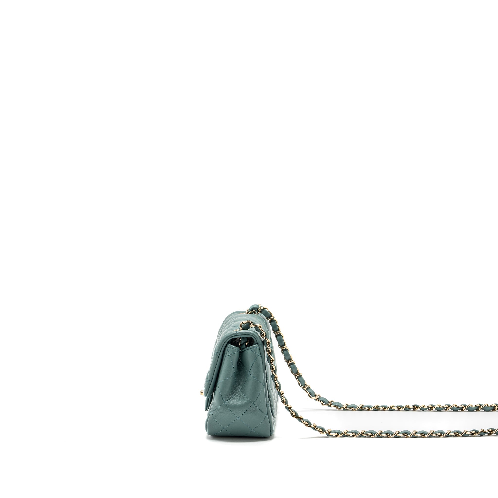 CHANEL CLASSIC MINI SQUARE FLAP BAG LAMBSKIN GREEN LGHW (MICROCHIP)